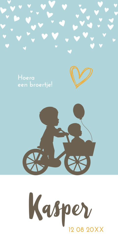geboortekaart met silhouet broertjes en hartjes