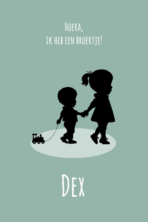mooie silhouet geboortekaart met broer en zus