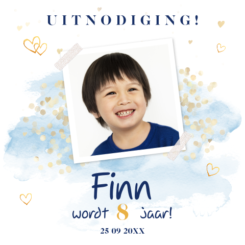 Verjaardag uitnodiging foto waterverf en confetti