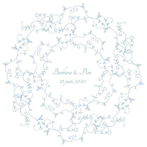 Mooie trouwkaart met getekend etiket met blaadjes-krans zelf maken