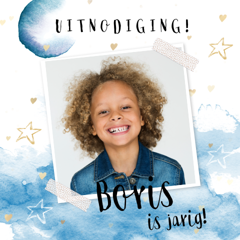 Verjaardagskaartje met foto, waterverf en confetti