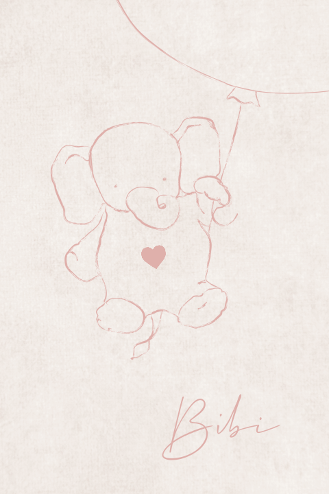 lief staand rouwkaartje voor kind met olifant aan ballon