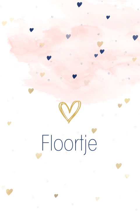 mooie geboortekaart met hartjes confetti en waterverf