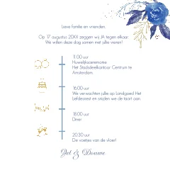 Trouwkaart met frame en waterverf bloemen