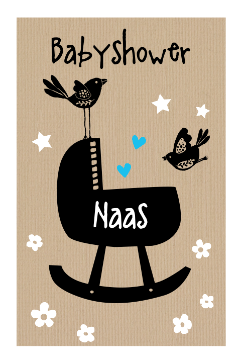 Lief silhouet babyshower kaart met wiegje en vogeltjes