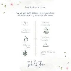 Trouwkaart met silhouetten, bloemen & fiets