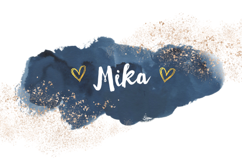 Trendy geboortekaartje waterverf en goudkleurige confetti