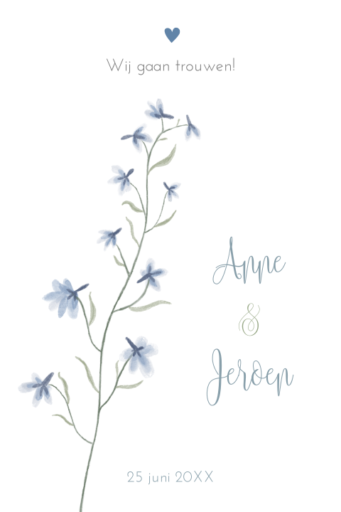 Botanische trouwkaart met geschilderde bloemetjes