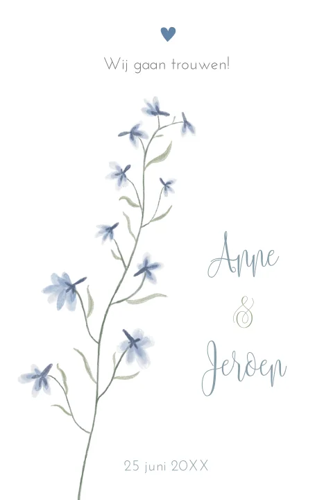 Botanische trouwkaart met geschilderde bloemetjes