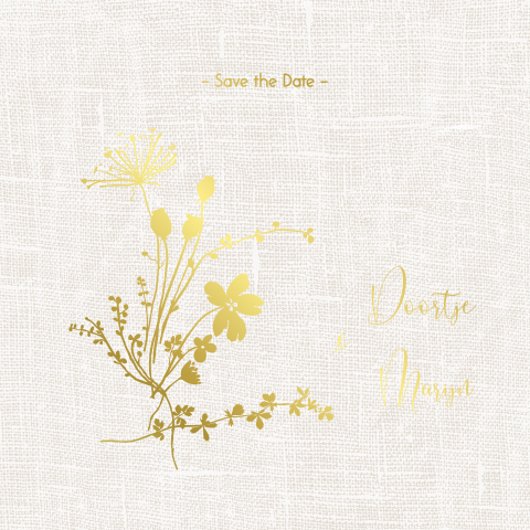 Toffe Save-the-date kaart met folie silhouet boeket bloemen