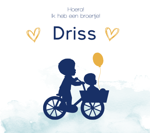 Silhouet geboortekaart met grote broer en aquarel