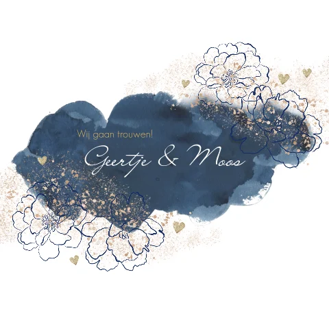 Mooie waterverf trouwkaart met confetti bloemen en hartjes