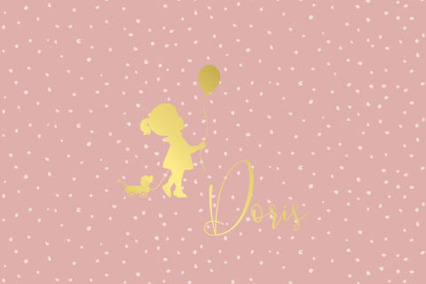 Lief folie geboortekaartje met stipjes en silhouet in goud