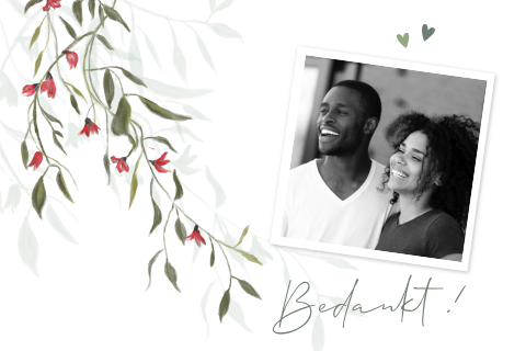 Foto bedankkaart met getekende bloemen huwelijk