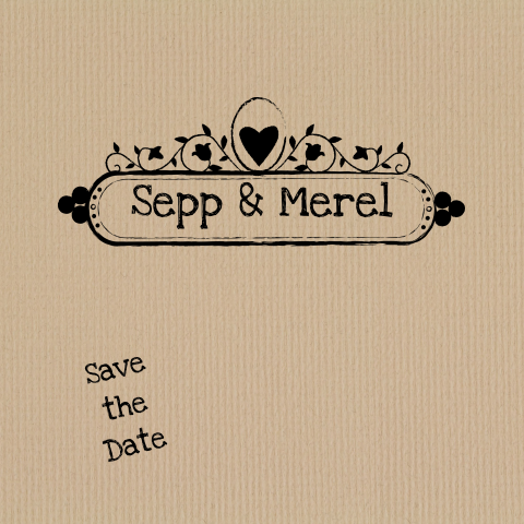 Mooie save-the-date-kaart met hippe stempels op kraftpapier