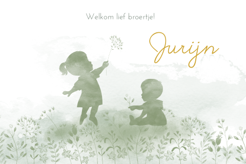 Schattig geboortekaartje waterverf silhouet veldbloemen