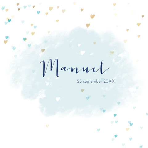 Prachtige geboortekaart voor jongetje met hartjes