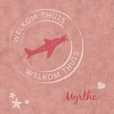 Lief adoptiekaartje voor meisje met vliegtuig en stempel