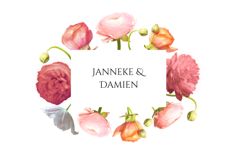 mooie liggende trouwkaart met bloemen ranonkel