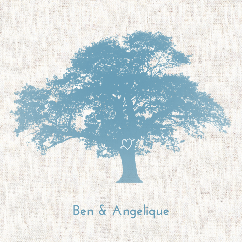 Mooi stijlvolle trouwkaart met linnen achtergrond en boom zelf maken