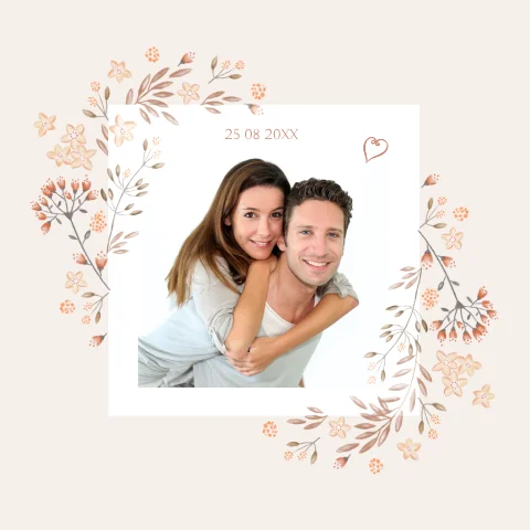 Botanische trouwkaart met eigen foto en lieve takjes