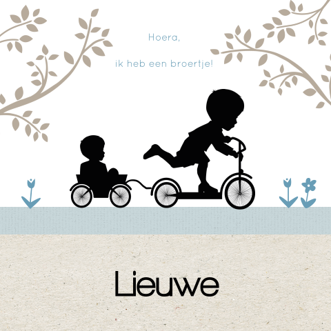 Hippe kaart met silhouet van broertjes op step en kraft