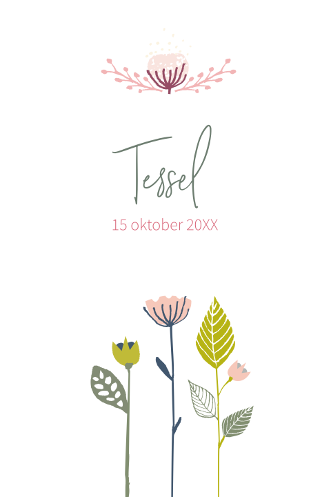 Trendy meisjes geboortekaartje met vintage etiket en krabbels en tape
