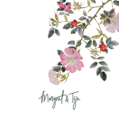 Mooie stijlvolle trouwkaart met mooie bloemen ook rsvp-menukaart