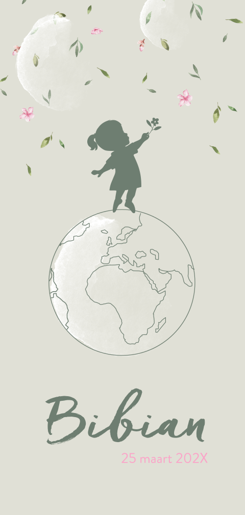 Lief silhouet geboortekaartje aquarel en blaadjes