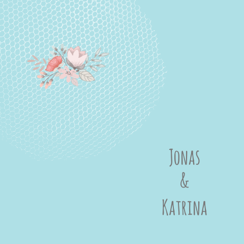 romantische trouwkaart met tule en lieve pastel bloemen