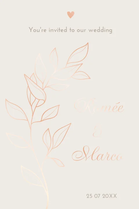 Stijlvolle trouwkaart met rosé-folie en takje (EF)