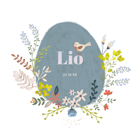 een super mooi geboortekaartje met blaadjes planten en vogeltje unisex