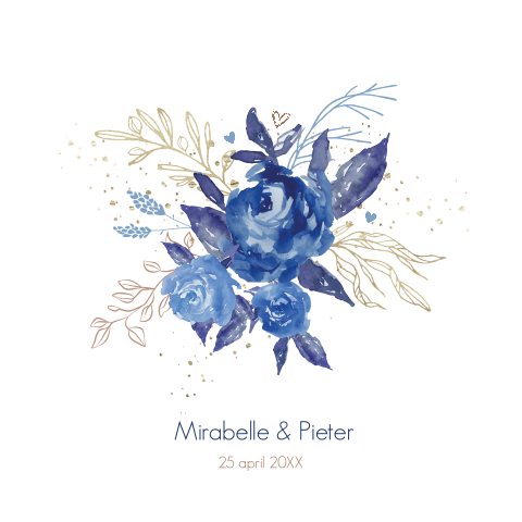 Trouwkaart met blauwe waterverf bloemen