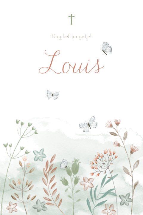 Mooi rouwkaartje waterverf veldbloemen en vlindertjes