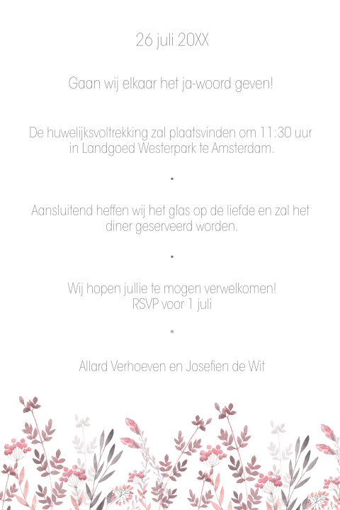 stijlvolle moderne trouwkaart met waterverf bloemen