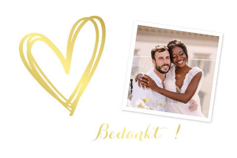 Foto bedankkaart met goudfolie hart na huwelijk