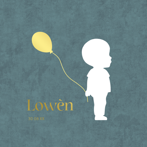 Trendy stans geboortekaart met silhouet jongetje doorkijkje