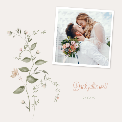 Bedank kaart huwelijk met foto en veld bloemen
