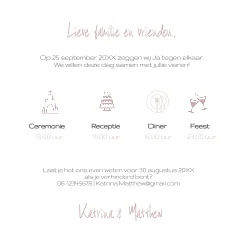 Stijlvolle trouwkaart met patroon van blaadjes en takjes