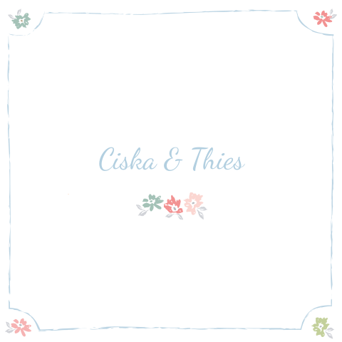 mooie trouwkaart met pastel bloemetjes en doodle