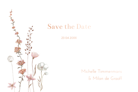 Botanische save-the-date kaart met veldbloemen en foliedruk