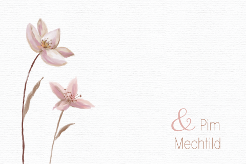 Stijlvolle trouwkaart met twee prachtige geschilderde bloemen