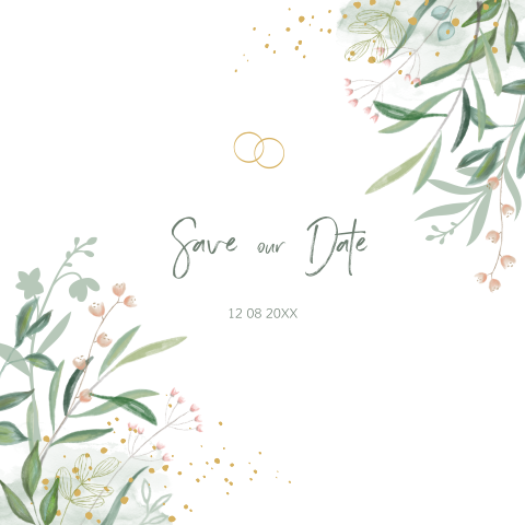 Save-the-date-kaart met geschilderde bloemen en blaadjes