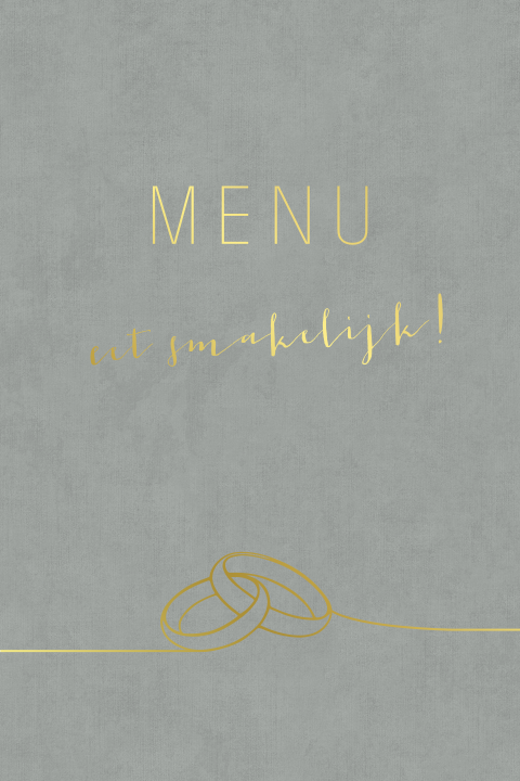 Menukaart met folie silhouet en trouwringen