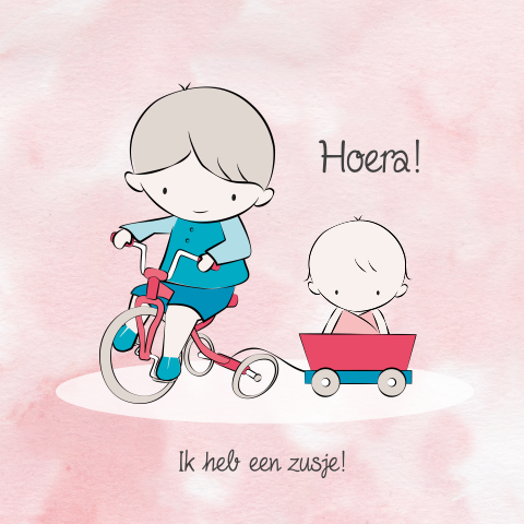 Lief geboortekaartje met grote broer op driewieler