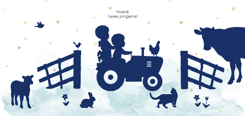 Hippe silhouet tweelingkaart met boerderijdieren