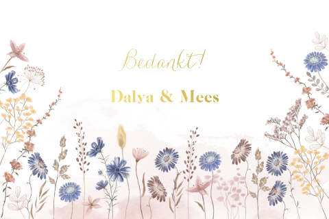 Een mooie bedank kaart met waterverf illustraties veldbloemen
