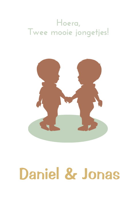 mooie silhouet tweelingkaart met broertjes hand in hand