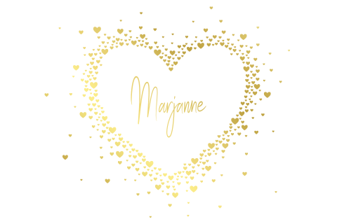 Naamkaartje goudfolie met hartvorm van hartjes