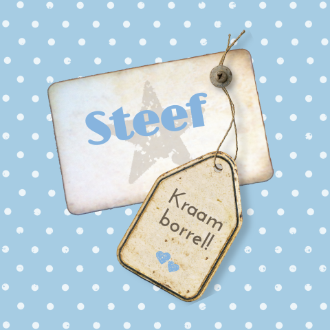 trendy kraamkaart Steef met stippen dessin en vintage etiket